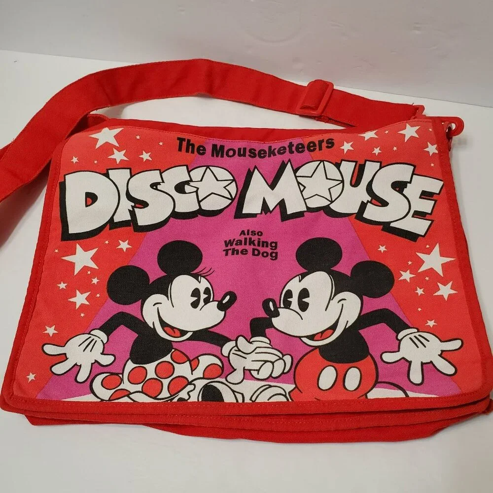 Disney World Disco Mouse Bag, Red Mickey Minnie Walking the Dog Mouseketeers